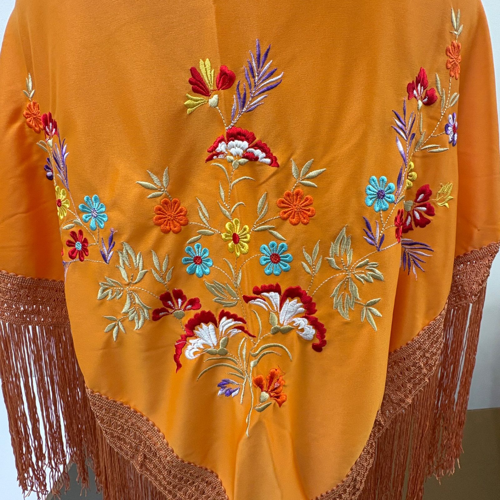 フラメンコ シージョ オレンジ 花 刺繍 フリンジ ショール - メルカリ