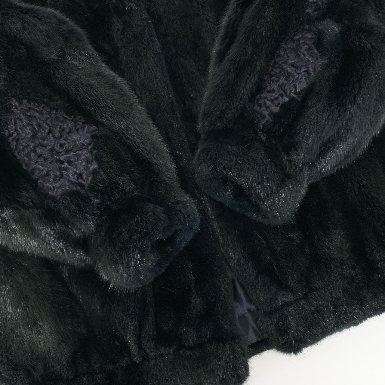 7a27 フード付き 染めミンク ファーコート サイズF ブラック ネイビー