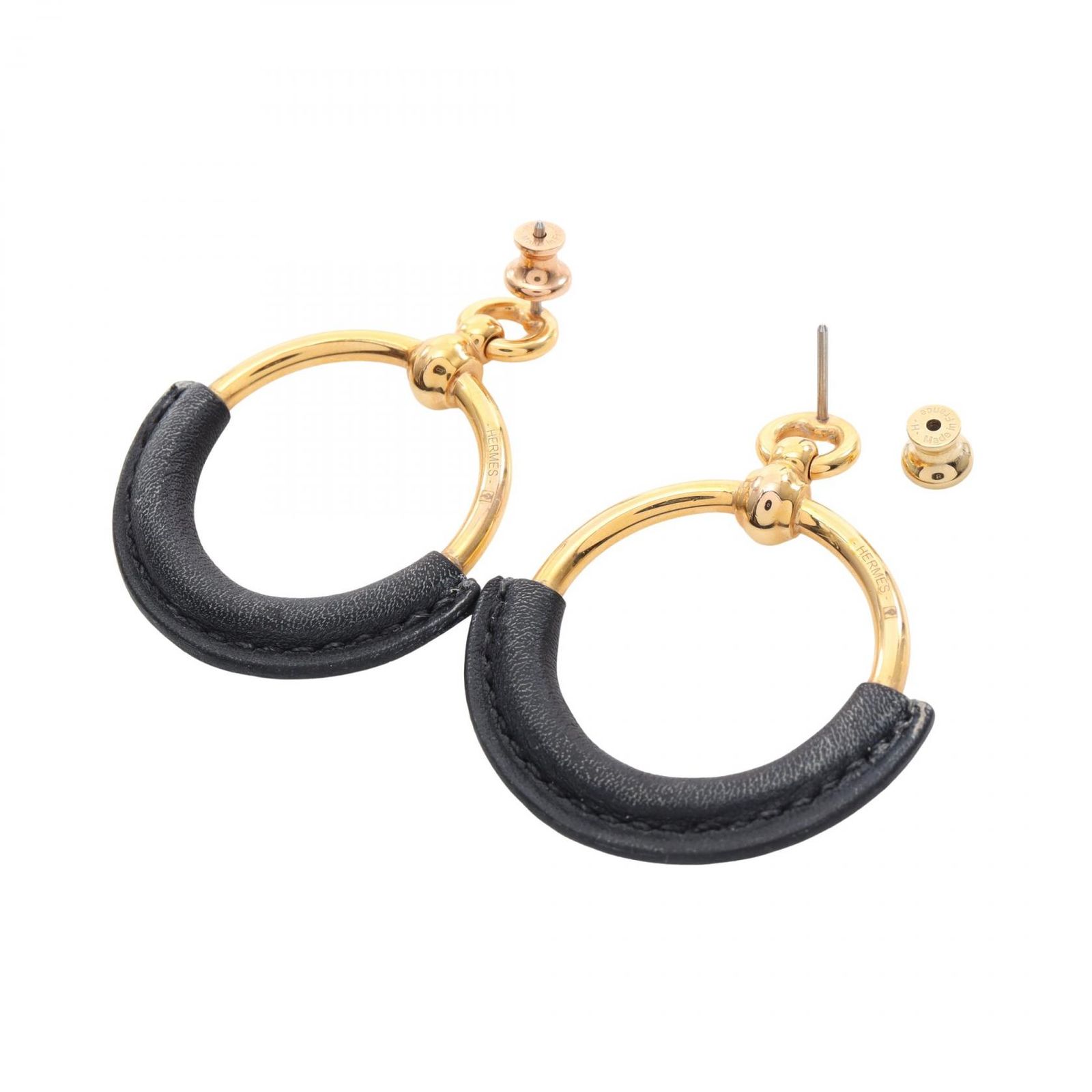 エルメス HERMES ピアス ループ グラン GP（ゴールドメッキ） レザー
