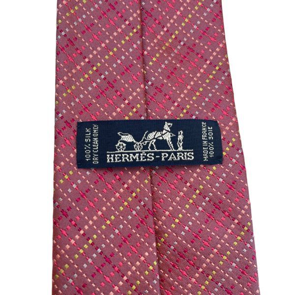 ○ エルメス HERMES ネクタイ 幾何学模様 赤 ピンク グリーン 水色