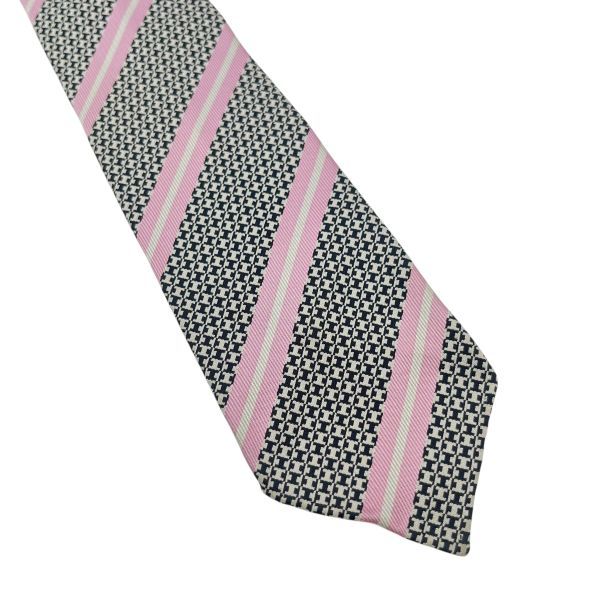 ○ エルメス HERMES ネクタイ H デザイン ストライプ 黒 ピンク 白