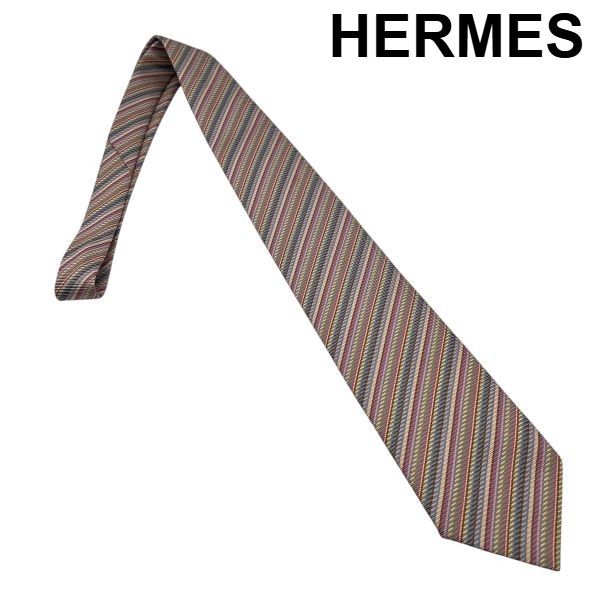○ エルメス HERMES ネクタイ ストライプ レジメンタル マルチカラー