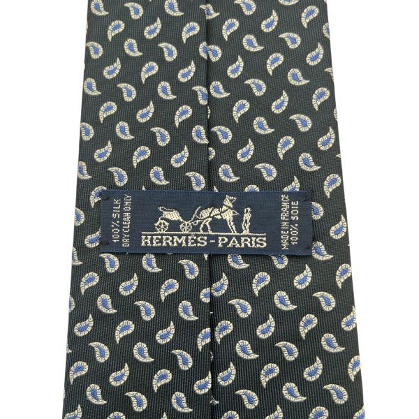 極美品 HERMES ティアドロップ マイクロペイズリー ネクタイ ネイビー ○ エルメス HERMES ネクタイ ペイズリー柄 マイクロパターン ネイビー