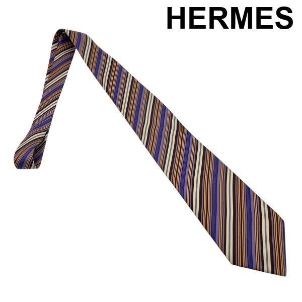 ○ エルメス HERMES ネクタイ ストライプ レジメンタル パープル