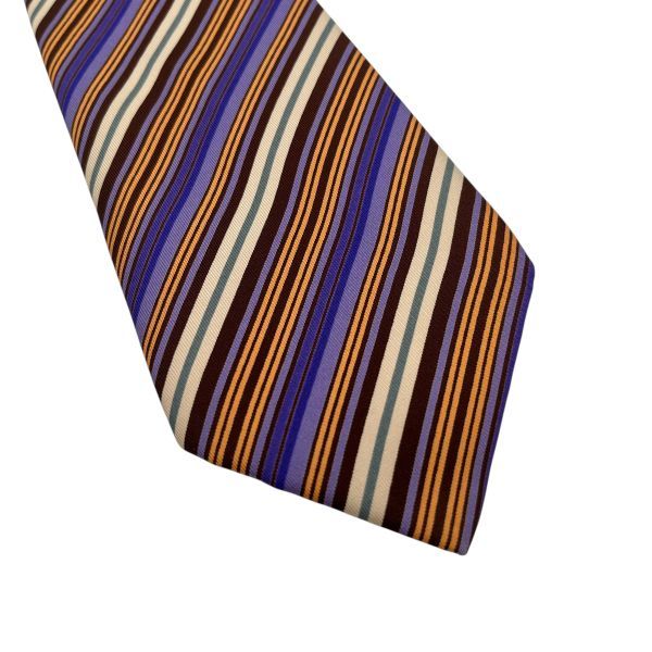 【極美品】限定品 HERMES レジメンタル ストライプ レインボー ネクタイ ○ エルメス HERMES ネクタイ ストライプ レジメンタル パープル