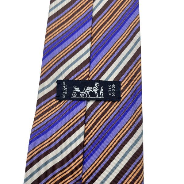 ○ エルメス HERMES ネクタイ ストライプ レジメンタル パープル