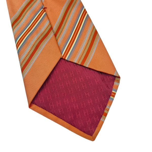 ○ エルメス HERMES ネクタイ ストライプ レジメンタル オレンジ