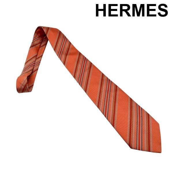 ○ エルメス HERMES ネクタイ ストライプ レジメンタル オレンジ