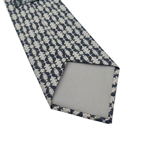 ○ エルメス HERMES ネクタイ 幾何学模様 ジオメトリック 黒 白 シルク