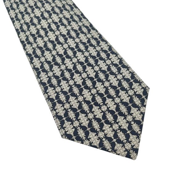 エルメス　幾何学模様 ネクタイ 黒系 ○ エルメス HERMES ネクタイ 幾何学模様 ジオメトリック 黒 白 シルク