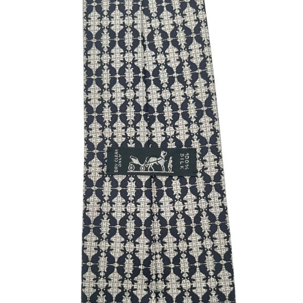 ○ エルメス HERMES ネクタイ 幾何学模様 ジオメトリック 黒 白 シルク