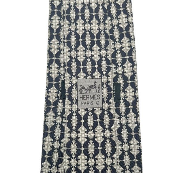 ○ エルメス HERMES ネクタイ 幾何学模様 ジオメトリック 黒 白 シルク