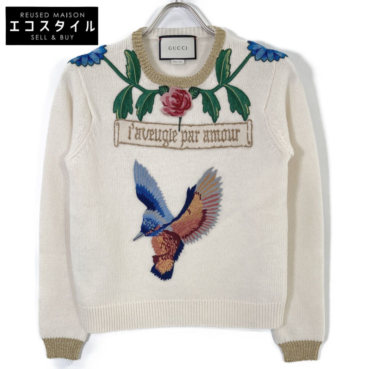 GUCCI グッチ ｱｲﾎﾞﾘｰ 434178 刺繍 ｳｰﾙﾆｯﾄ M - メルカリ