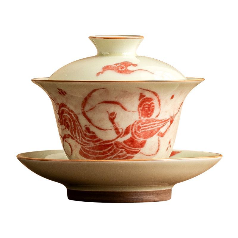 新品未使用 敦煌文 三才 蓋碗 1 個 高級 家庭用 お茶入れ 碗 手に