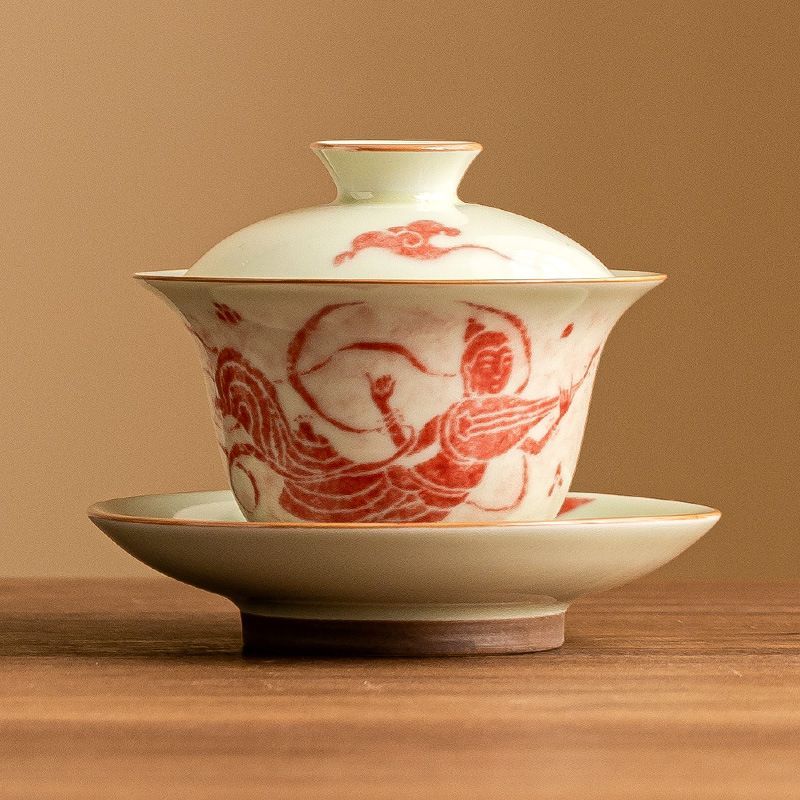 中国茶器 磁器 纏枝蓮三才蓋碗 茶碗 茶道具 新品未使用 中国茶器 磁器