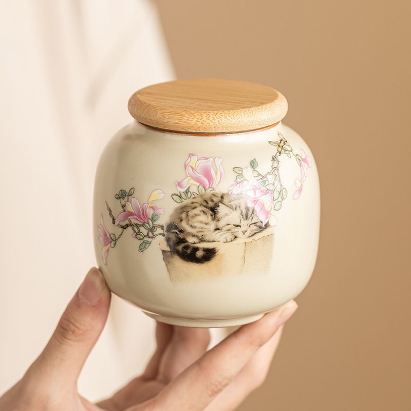新品未使用 中国風汝磁茶葉缶 高級小型茶罐 密閉防湿茶葉保存缶 空缶