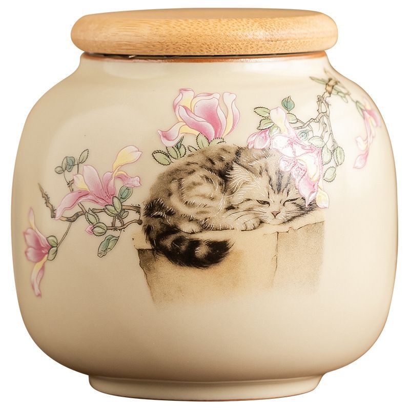 新品未使用 中国風汝磁茶葉缶 高級小型茶罐 密閉防湿茶葉保存缶 空缶