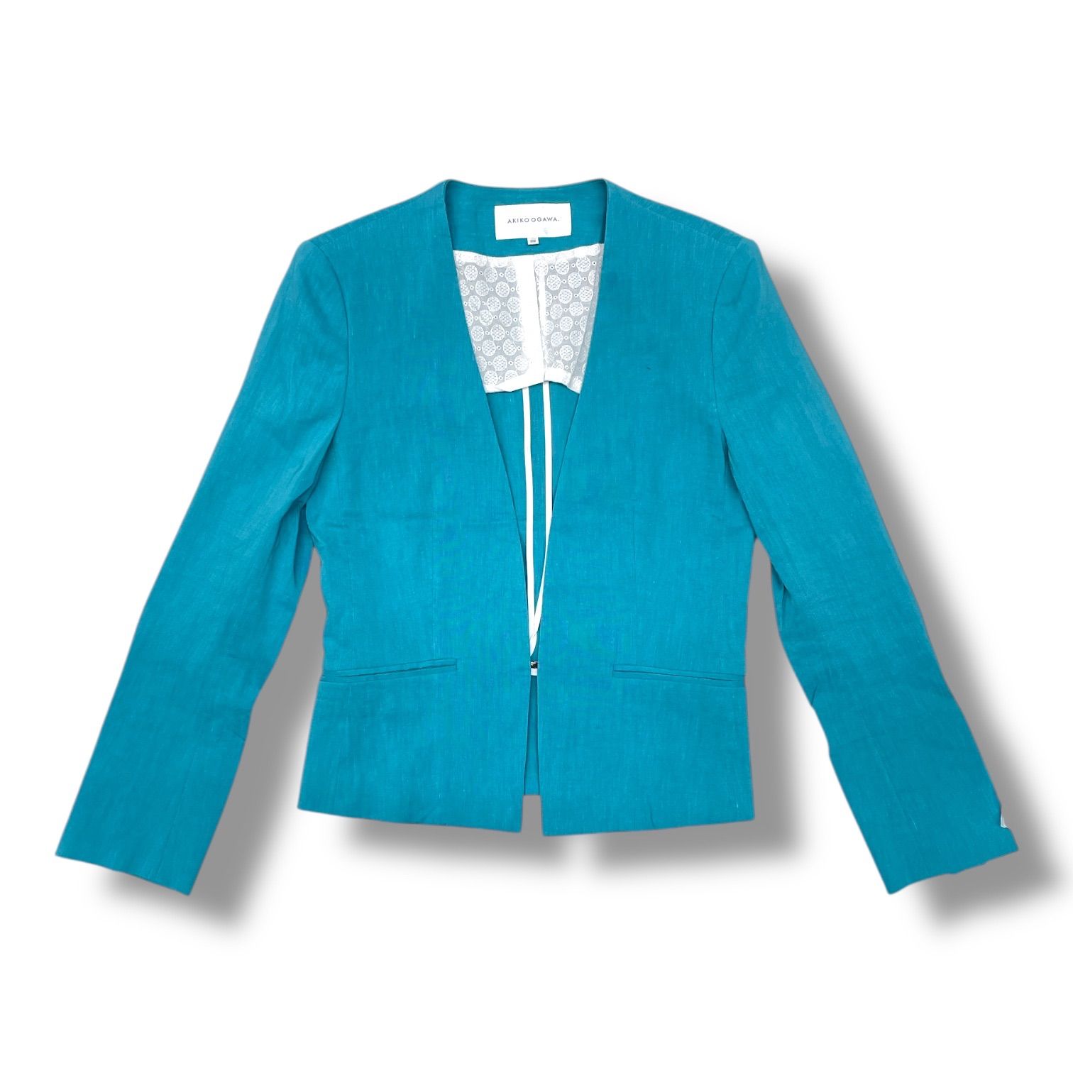 【新品タグ付き】AKIKO OGAWA ノーカラージャケット 黒白 38 新品 未使用 タグ付き AKIKO OGAWA アキコオガワ ノーカラージャケット