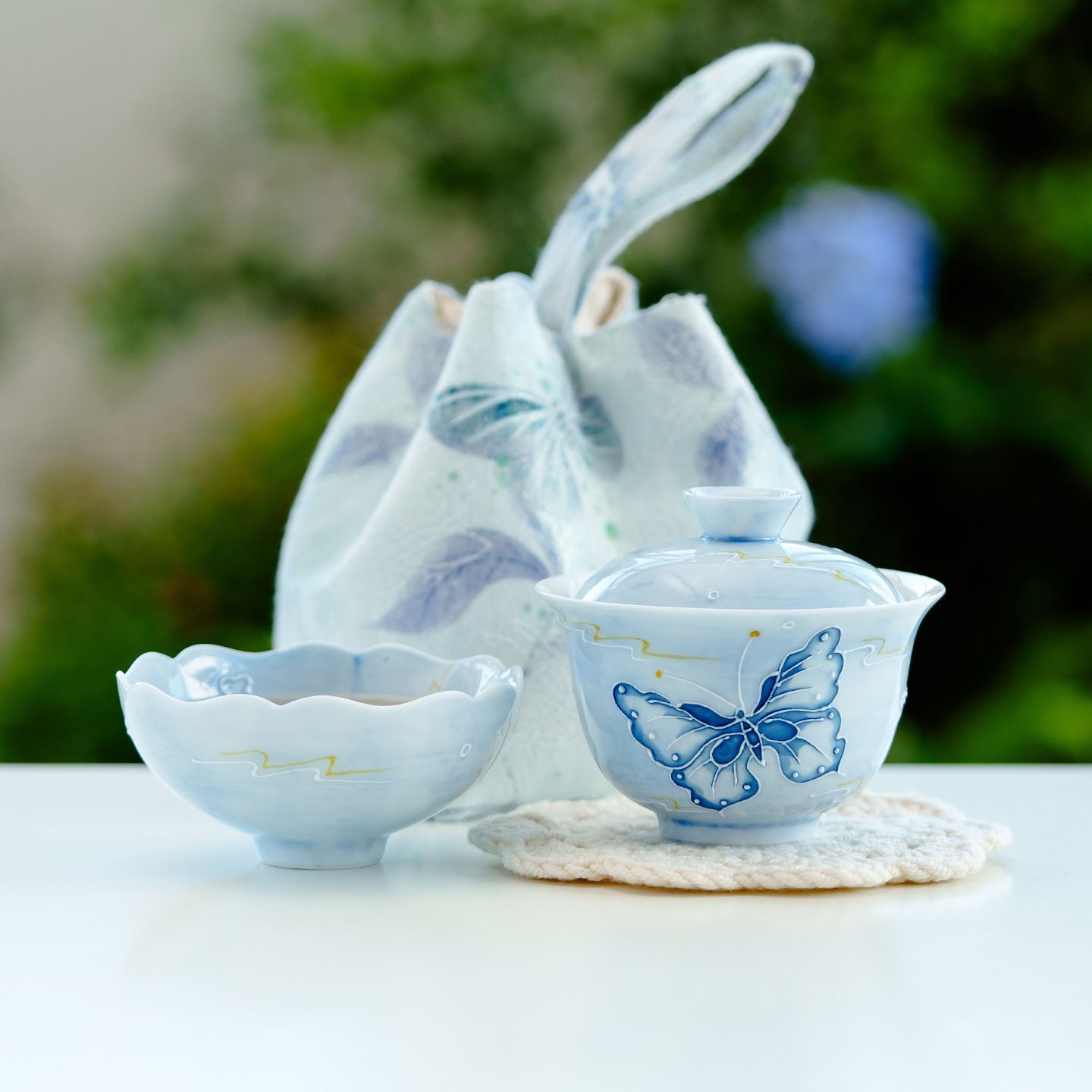 新品未使用 手工 堆彫 蝶 クイックカップ 陶磁器 ポータブル トラベル