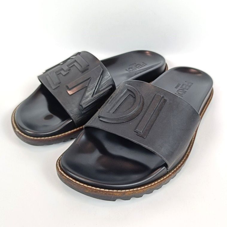 FENDI サイズ8 新品 ラバー サンダル 国内正規品 黒色 FENDI フェンディ ラバーサンダル メンズ8 ブラック 黒 シャワー