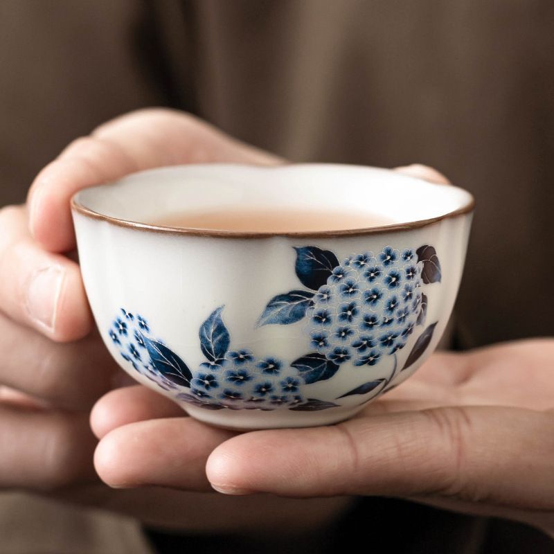 新品未使用 汝窯 精巧 小さなティーカップ ラード白 汝青 玉 花 小さな