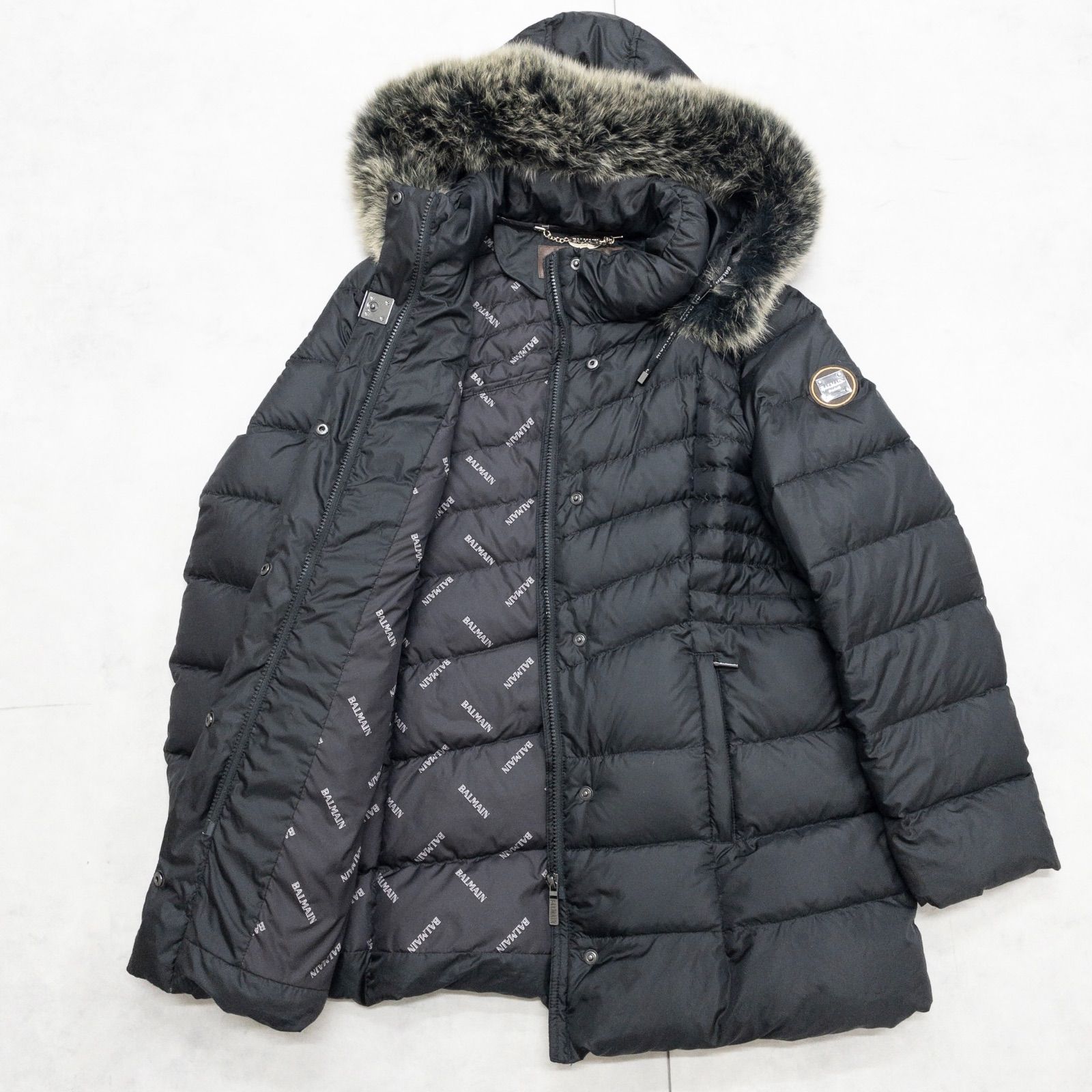 4WAY⭐︎BALMAIN立体総柄 軽量フォックス ファー ロゴボタン 高級ダウン BALMAIN バルマン ダウンジャケット コート フード フォックスファー