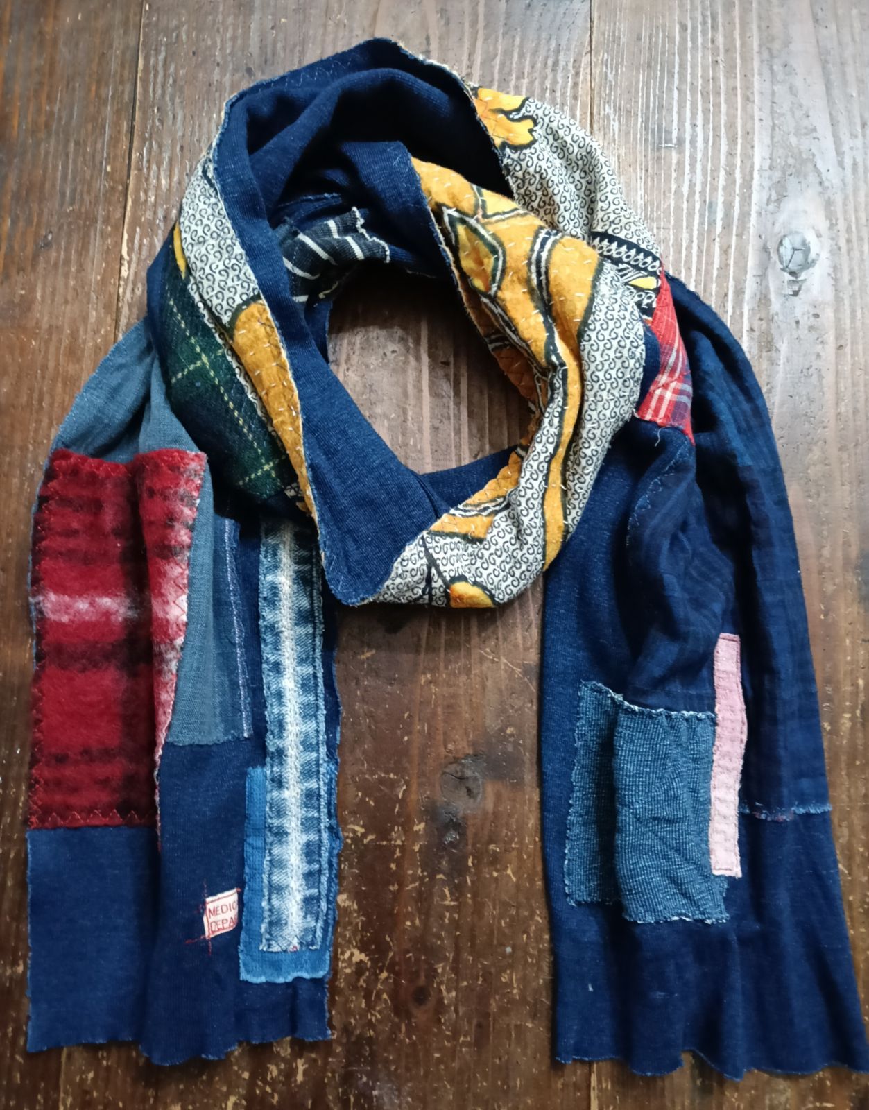 襤褸 インディゴストール防寒 リブ編みラリーキルト 藍染 天然素材