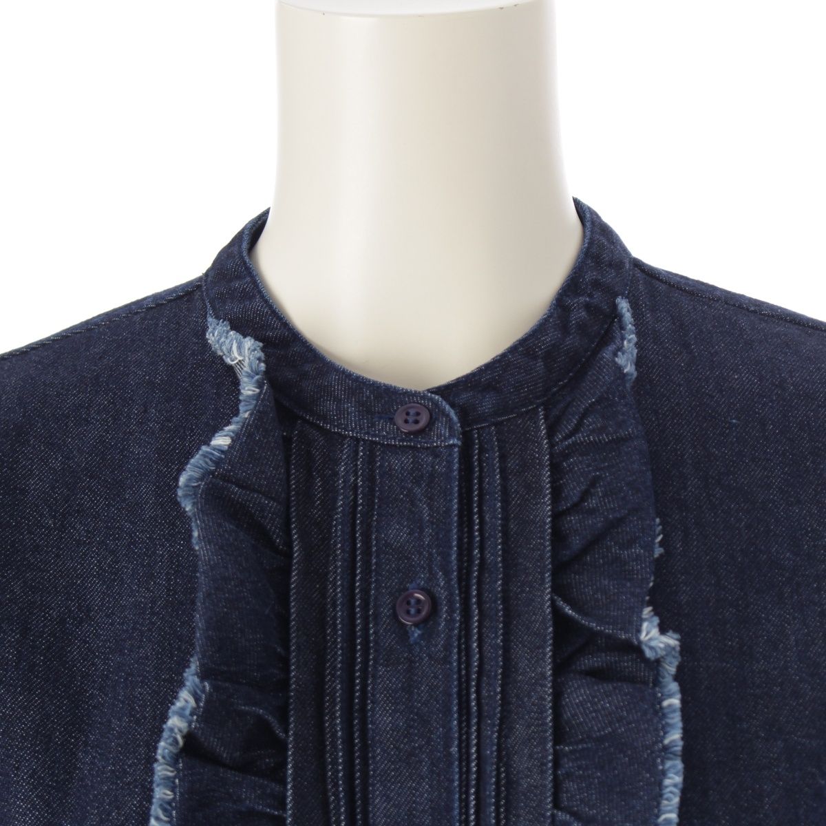 ドゥロワー 25SS コットン×シルク デニム フリル 長袖シャツ トップス