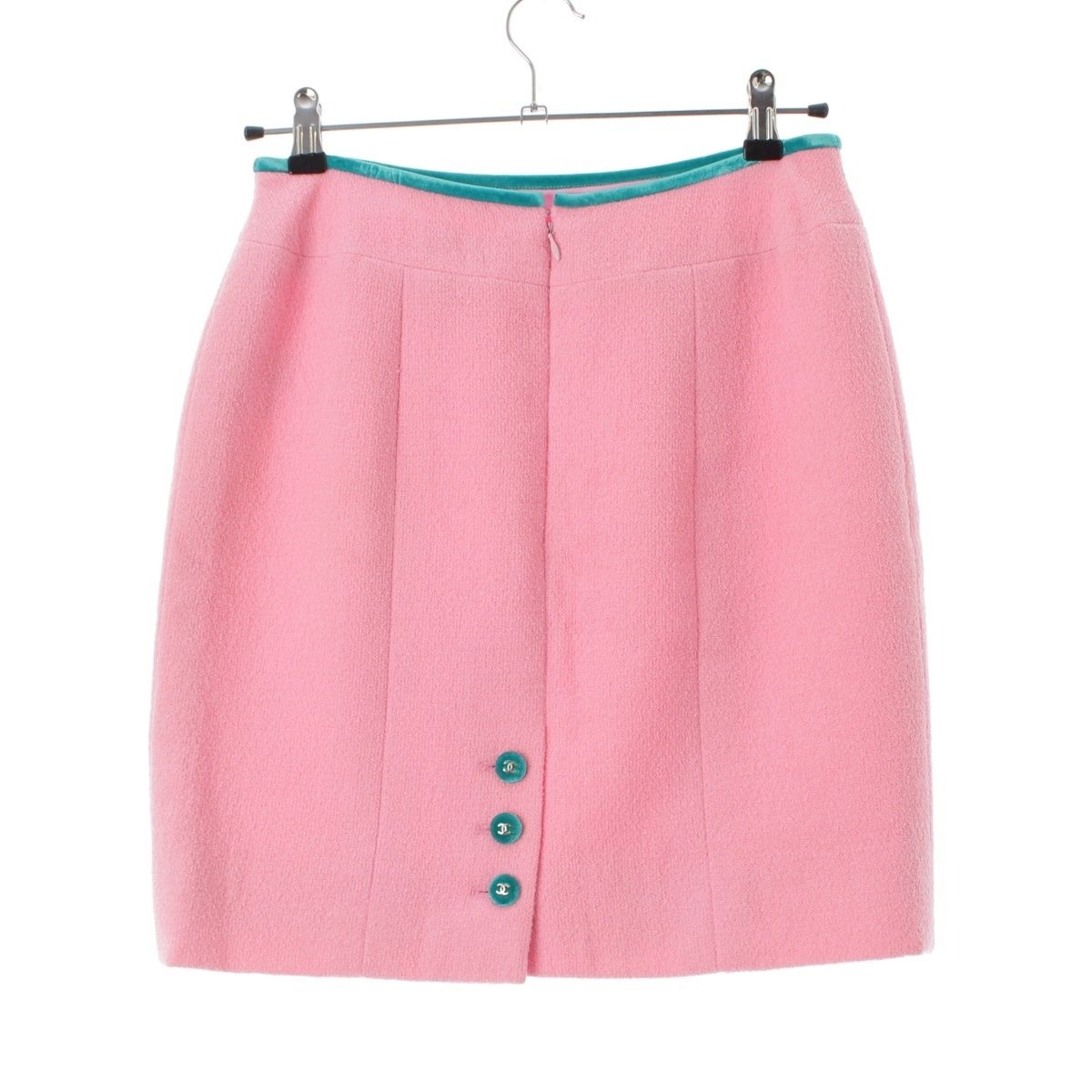 シャネル 96P ウール ココボタン ベロアトリム ツイード スカート  