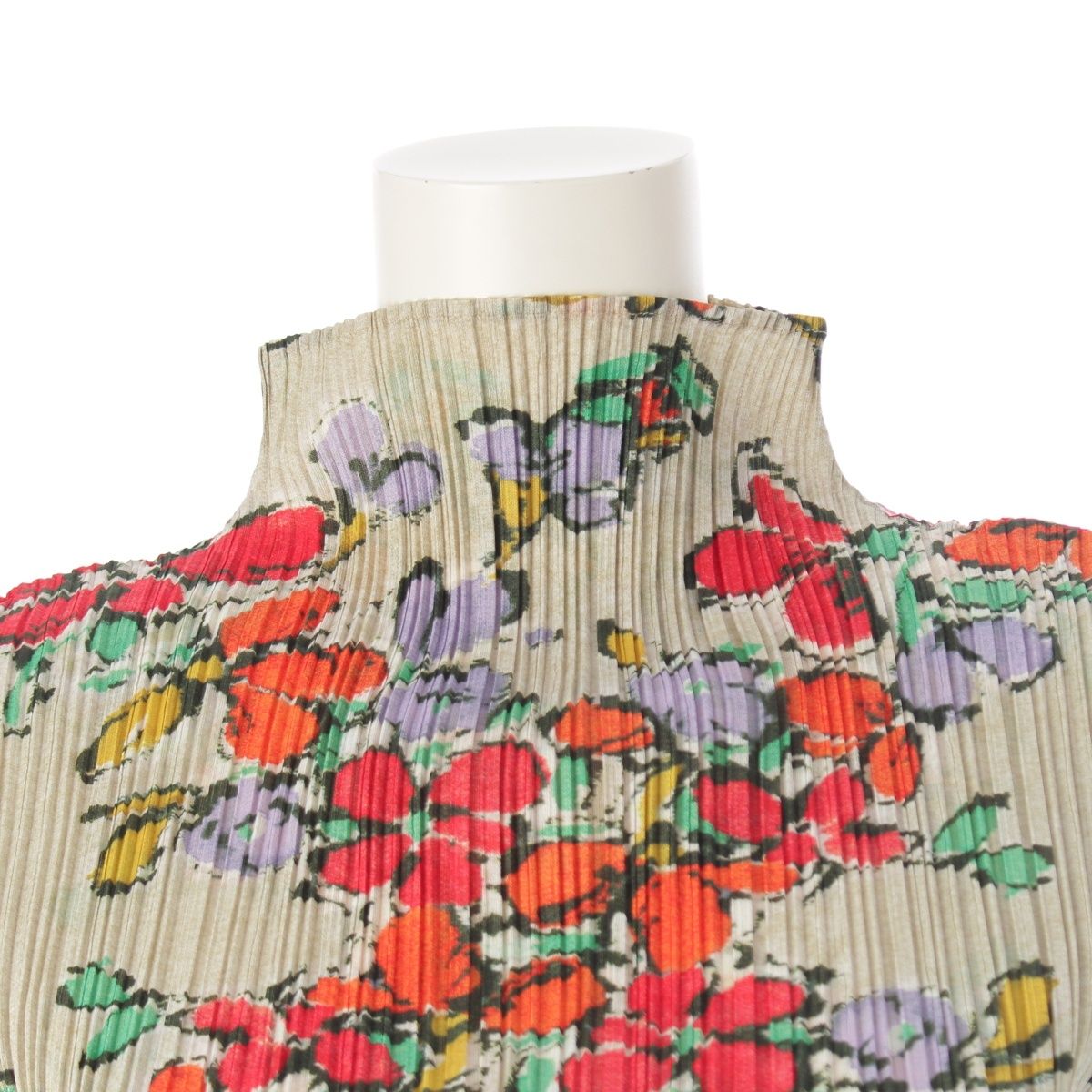 プリーツプリーズ イッセイミヤケ 花柄 総柄 半袖 ボトルネック