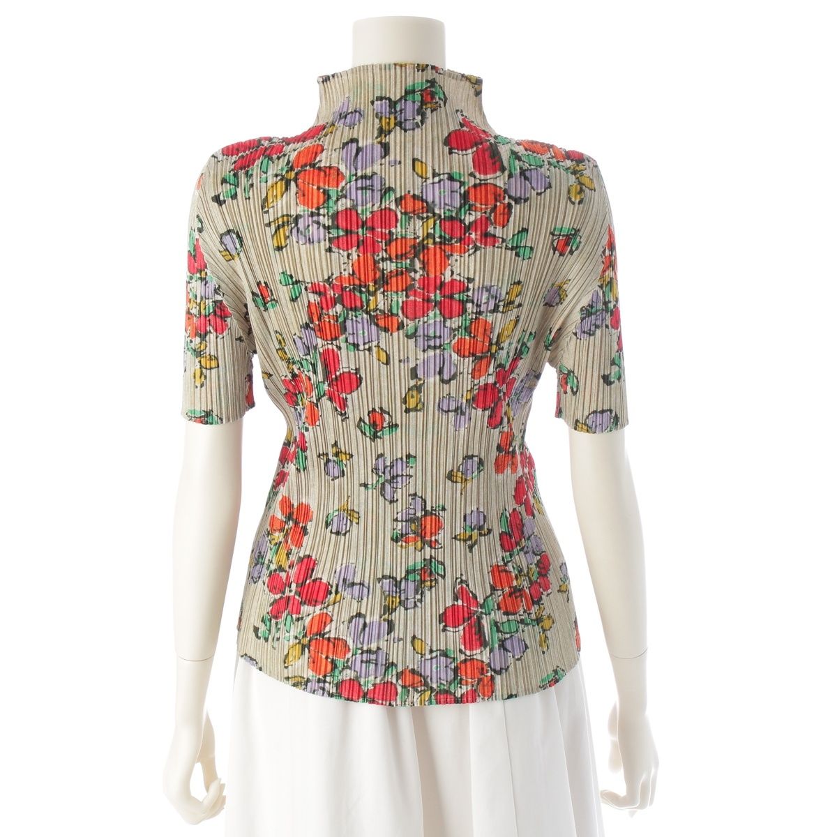 プリーツプリーズ イッセイミヤケ 花柄 総柄 半袖 ボトルネック