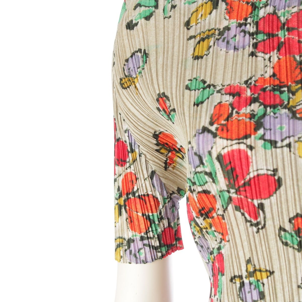 プリーツプリーズ イッセイミヤケ 花柄 総柄 半袖 ボトルネック