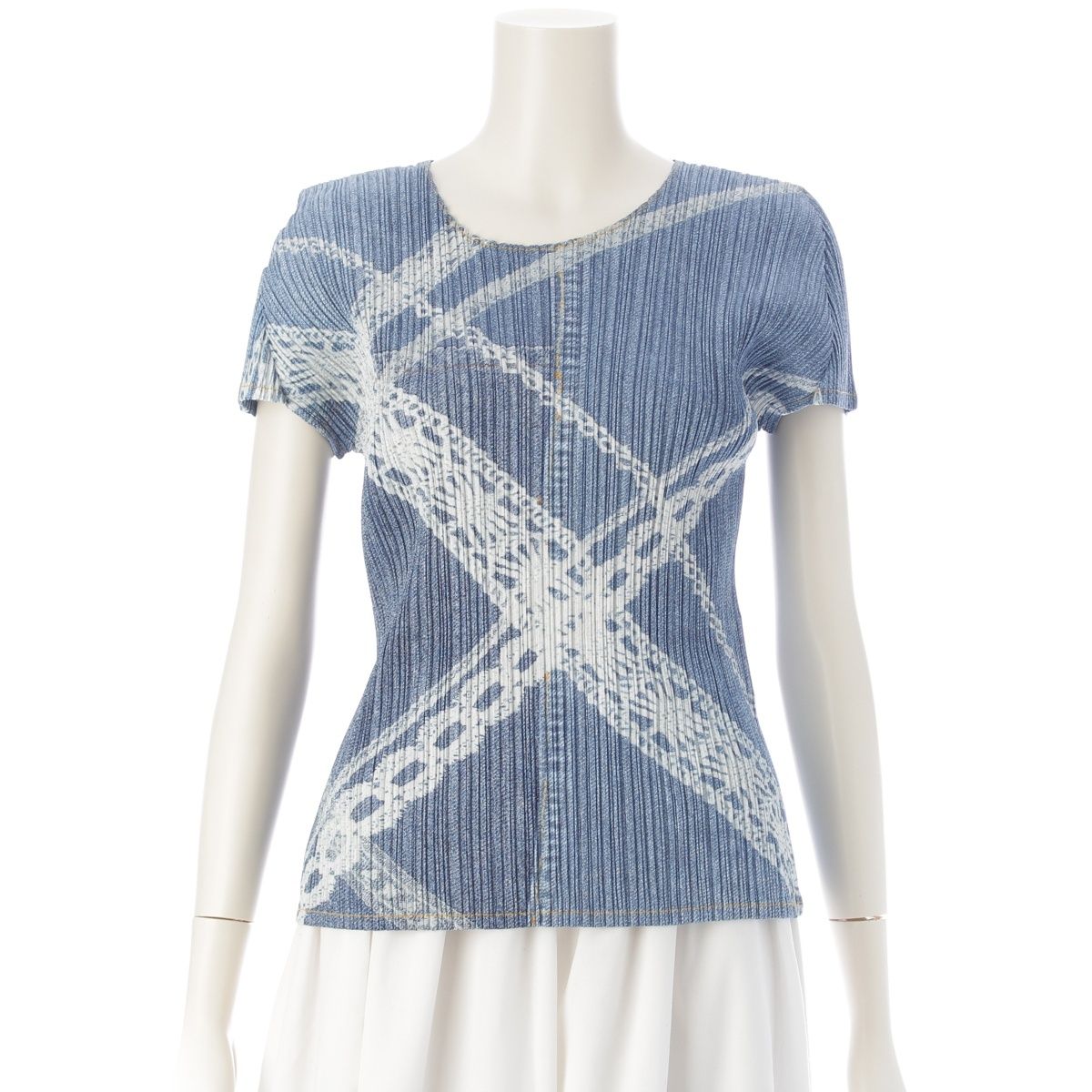 プリーツプリーズ イッセイミヤケ デニム転写 クロスチェーンモチーフ