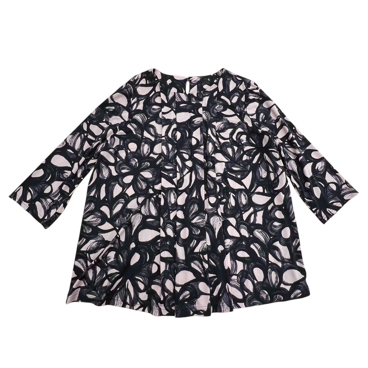 Leilian レリアン トップス チュニック 七分袖 ピンク×ブラック系