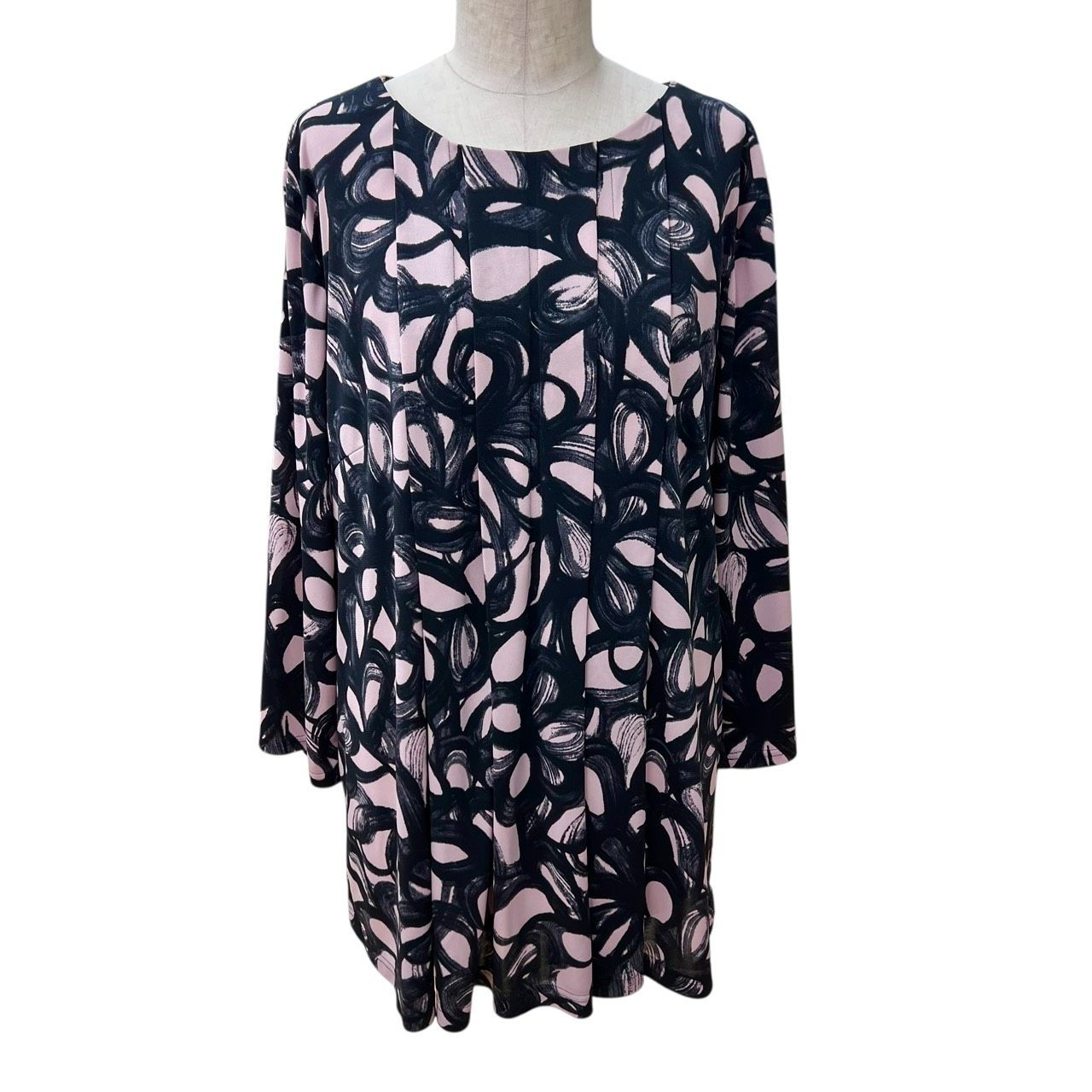 Leilian レリアン トップス チュニック 七分袖 ピンク×ブラック系