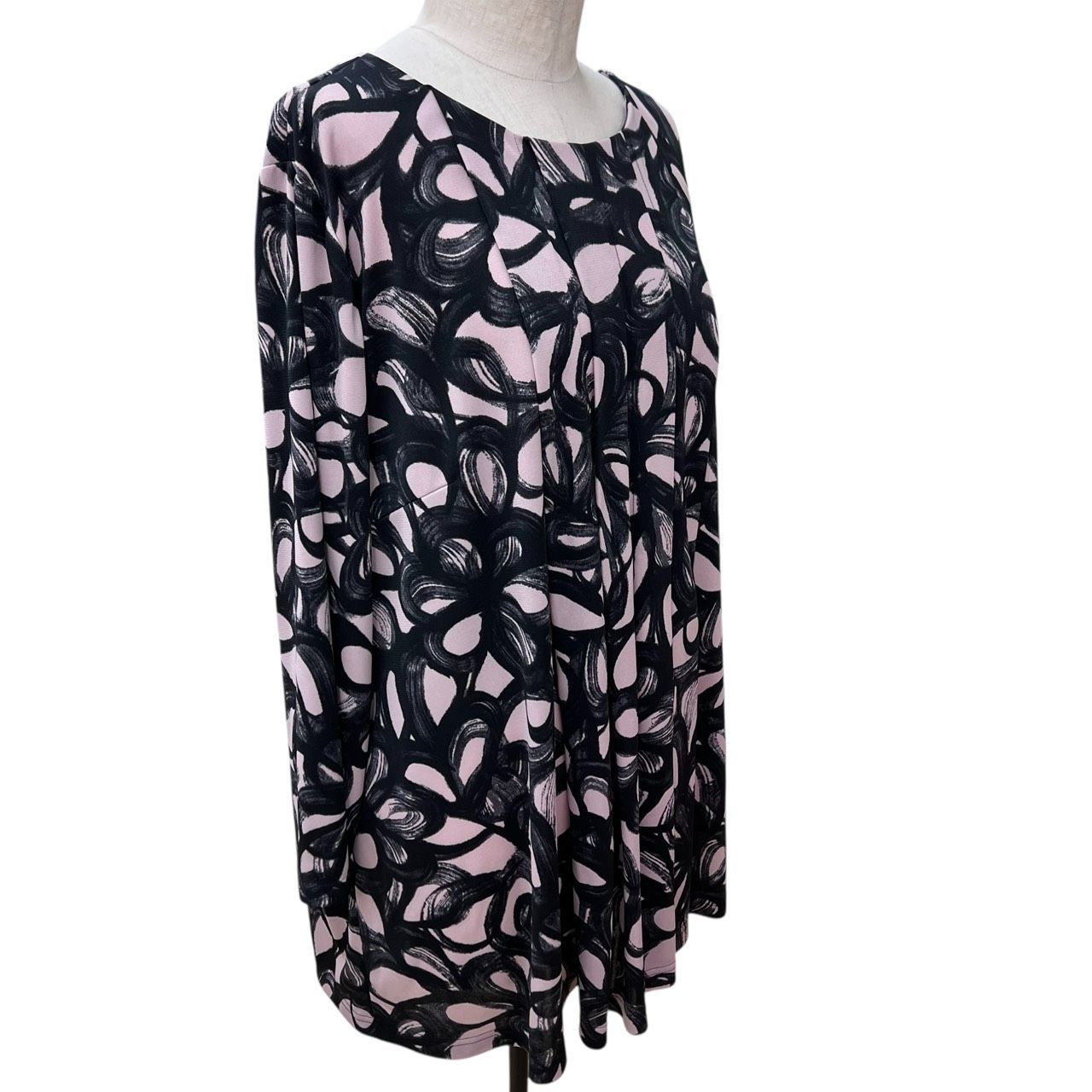 Leilian レリアン トップス チュニック 七分袖 ピンク×ブラック系