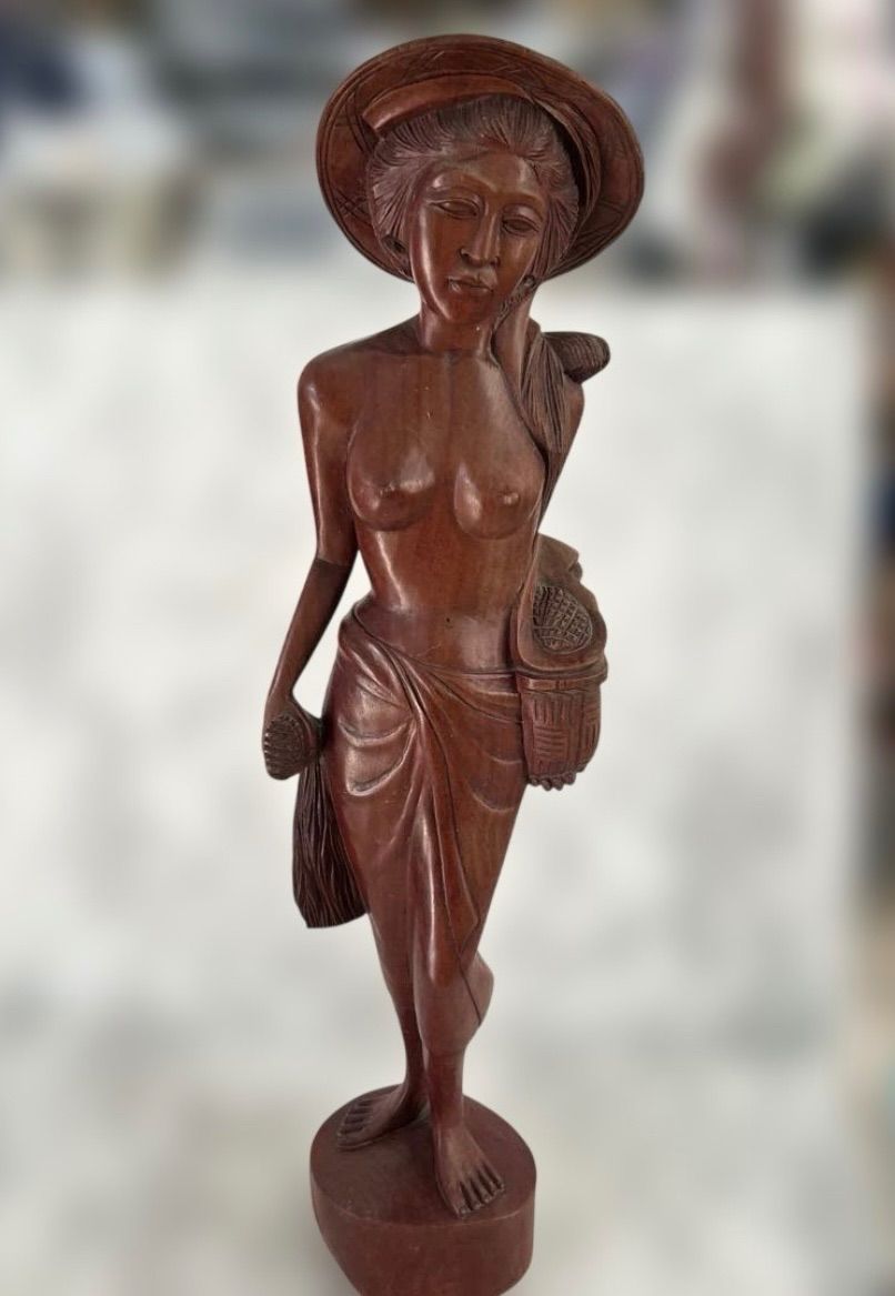 ヴィンテージ インドネシア バリ島 民芸品 女性像 木彫り 木製 彫刻