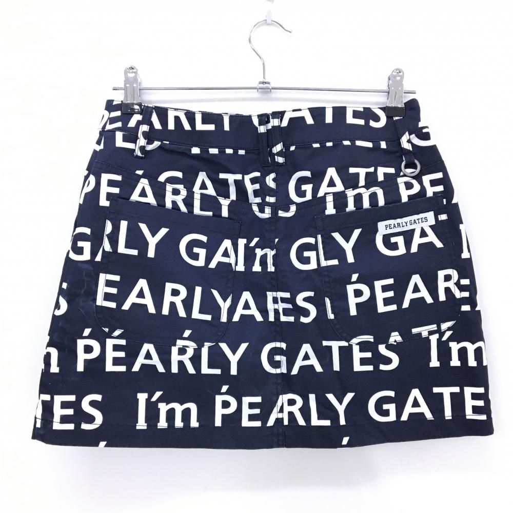 パーリーゲイツ スカート ネイビー×白 ロゴ総柄 内側30周年 レディース