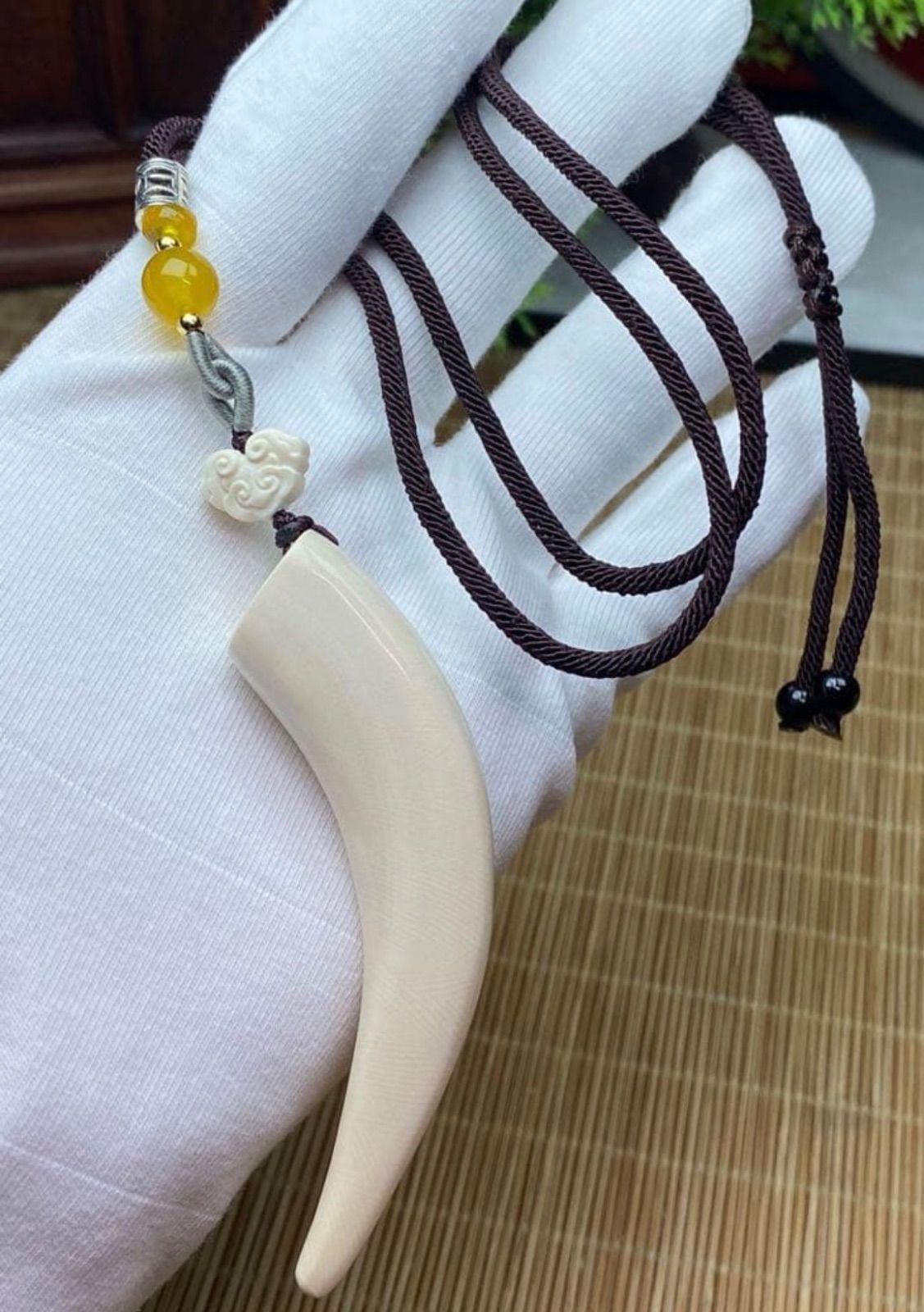 天然マンモス牙美しい手作り彫刻 3素牙尖 ネックレス - メルカリ