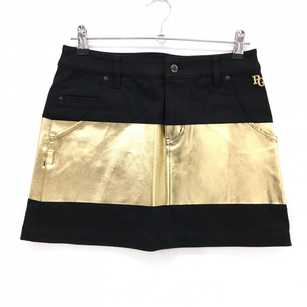 超美品】パーリーゲイツ スカート 黒×ゴールド 箔プリント ストレッチ
