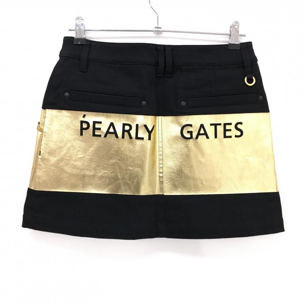 超美品】パーリーゲイツ スカート 黒×ゴールド 箔プリント ストレッチ