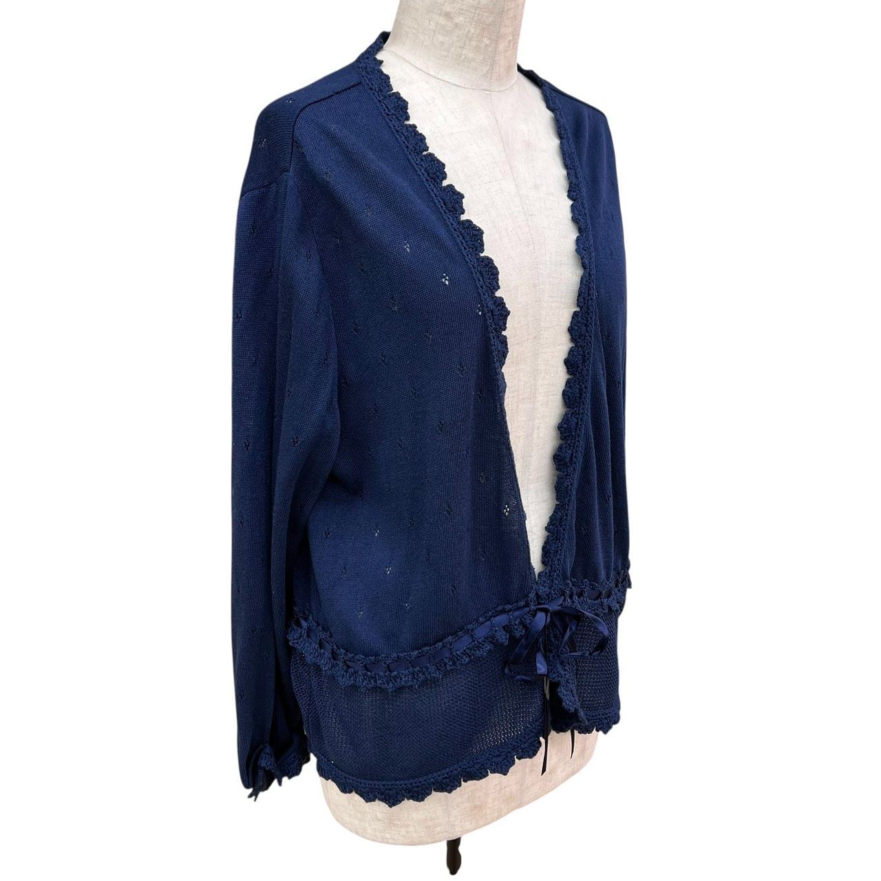 Leilian レリアン トップス カーディガン 長袖 ネイビー 13+ 大きな