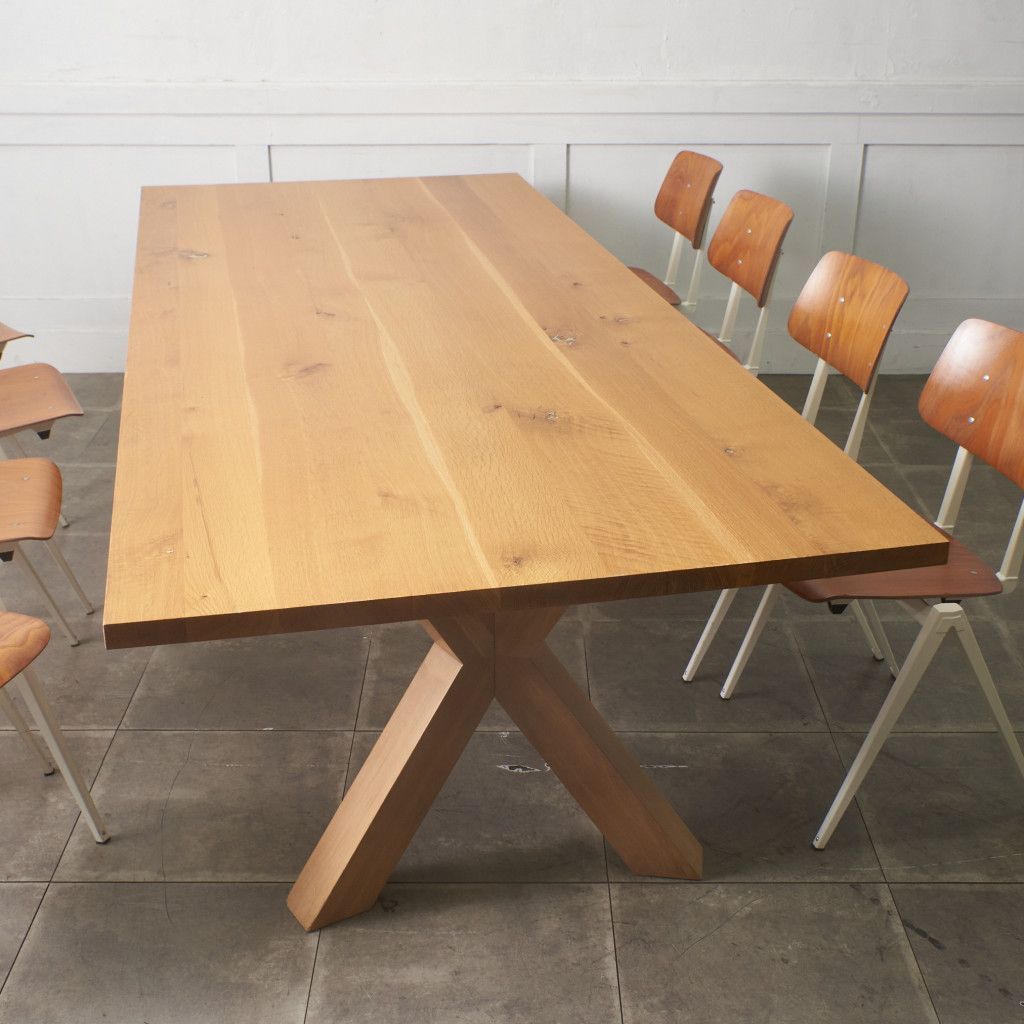 大型 飛騨産業 キツツキ ダイニングテーブル Xフレーム 無垢材 オーク