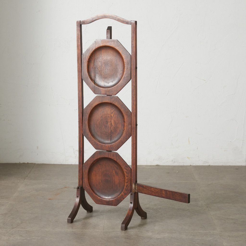 英国 アンティーク ケーキスタンド オーク 無垢材 折畳み式 サイド