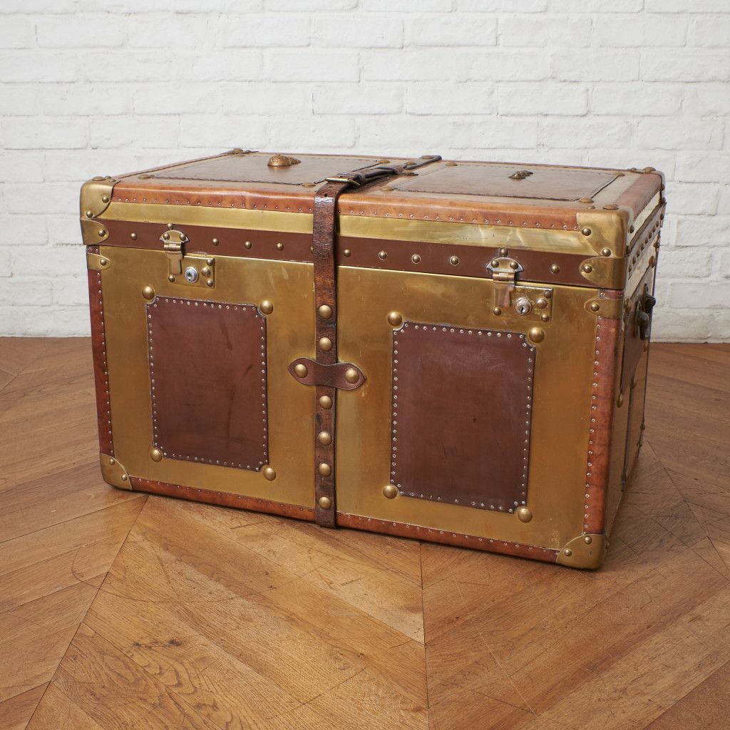 英国 ヴィンテージ トランク ケース センターテーブル 本革 真鍮