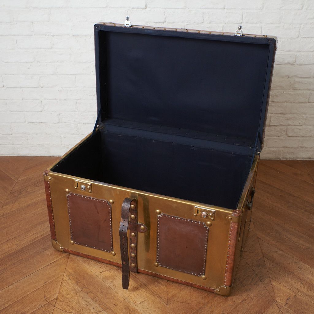 英国 ヴィンテージ トランク ケース センターテーブル 本革 真鍮