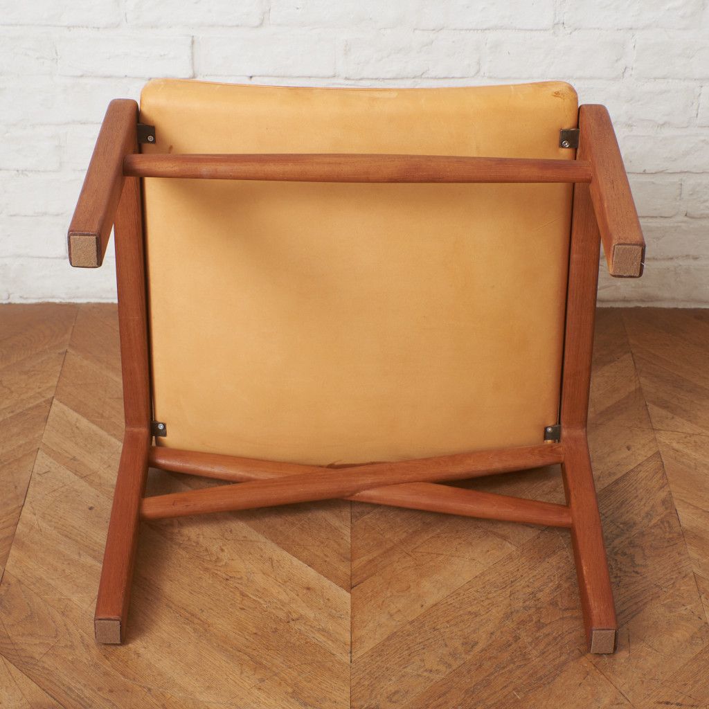 デンマーク スツール 北欧 ヴィンテージ チーク 無垢材 ヌメ革 本革