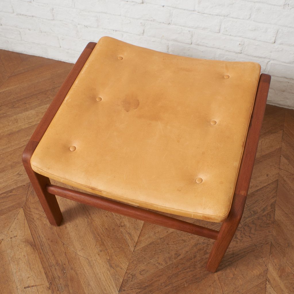 デンマーク スツール 北欧 ヴィンテージ チーク 無垢材 ヌメ革 本革