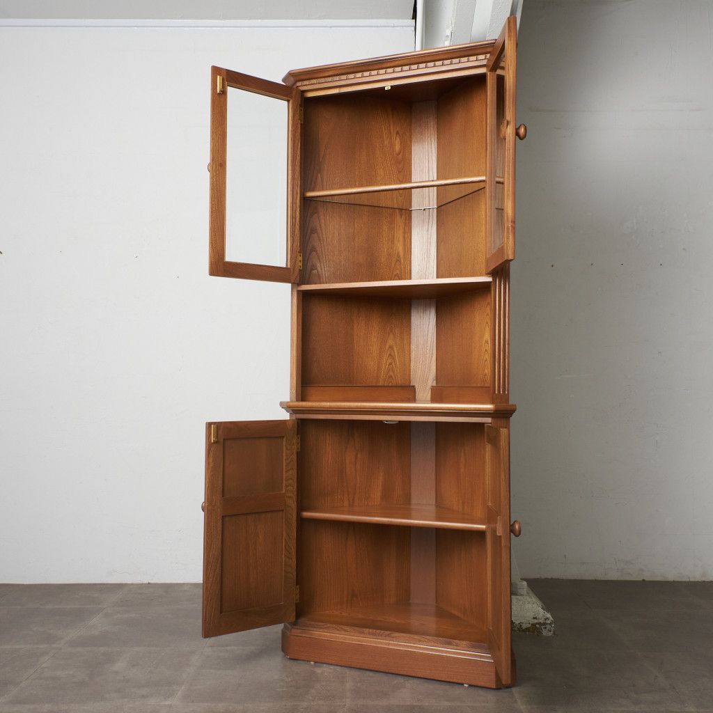 Ercol コーナーキャビネット ガラス 飾り棚 エルム 食器棚 ブック