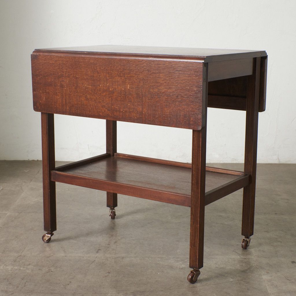 英国 アンティーク ティートローリー ドロップリーフ 木製 オーク 拡張